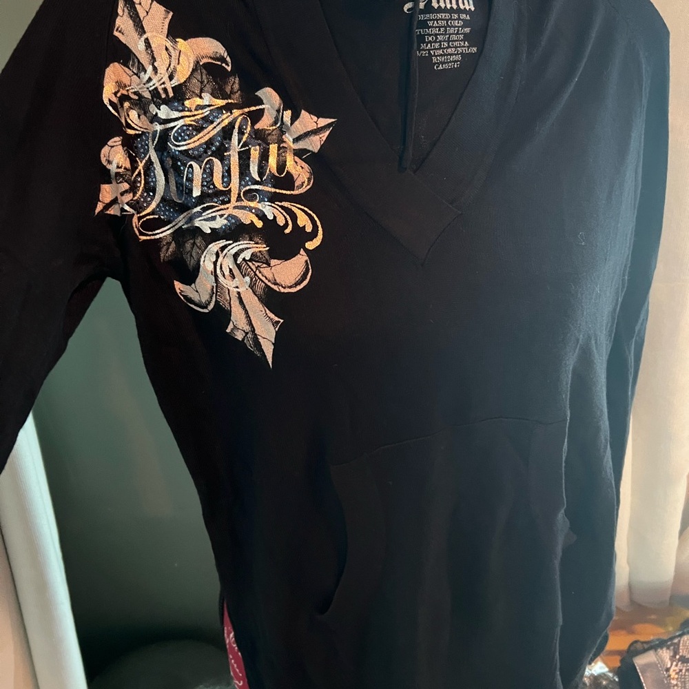 Affliction Black Hoodie with Silver and Gold Accents